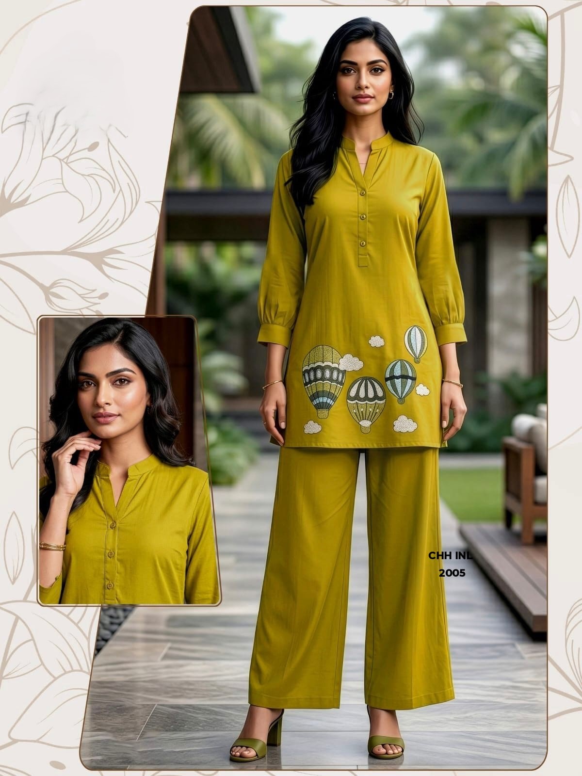 Teal Green Printed Kurti Set with Palazzo – Teal Green & White
